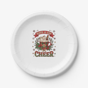 Have Cup Cheer Christmas Plaid Mug Hot Cocoa Snowm Paper Plate
