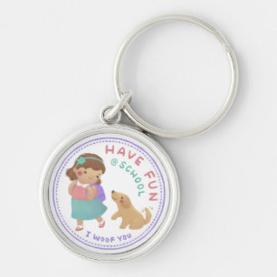 Have Fun at School Girl and Puppy Key Ring