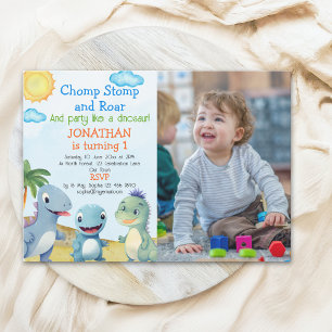 Have fun like a Dinosaur, Birthday boy with photo Invitation