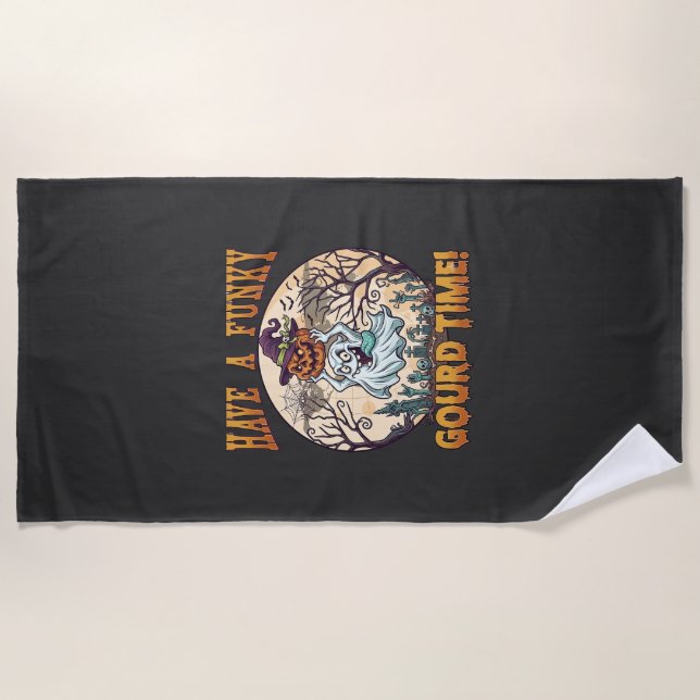 Have Funky Gourd Time Ghost Pumpkin Graveyard Beach Towel (Front)