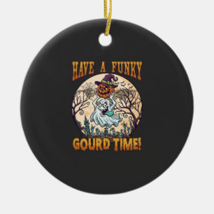 Have Funky Gourd Time Ghost Pumpkin Graveyard Ceramic Ornament
