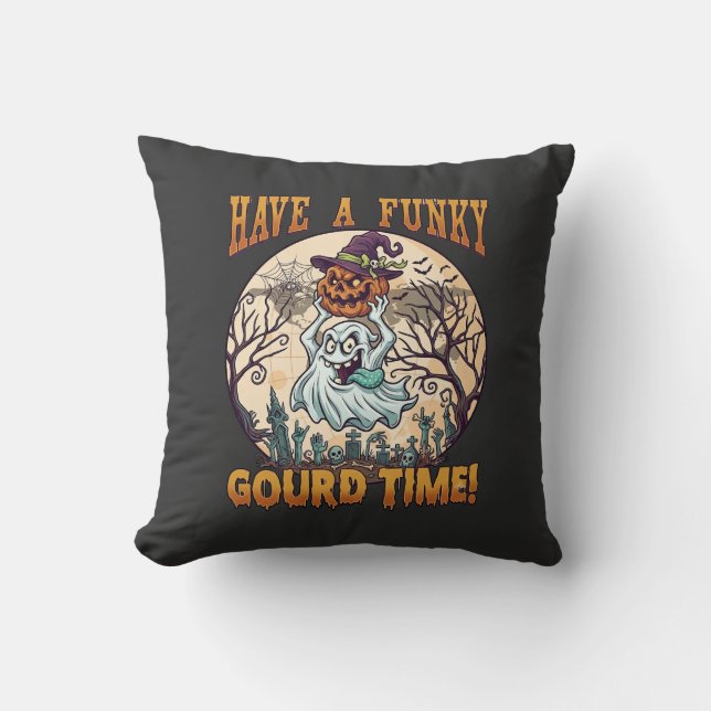 Have Funky Gourd Time Ghost Pumpkin Graveyard Cushion (Front)