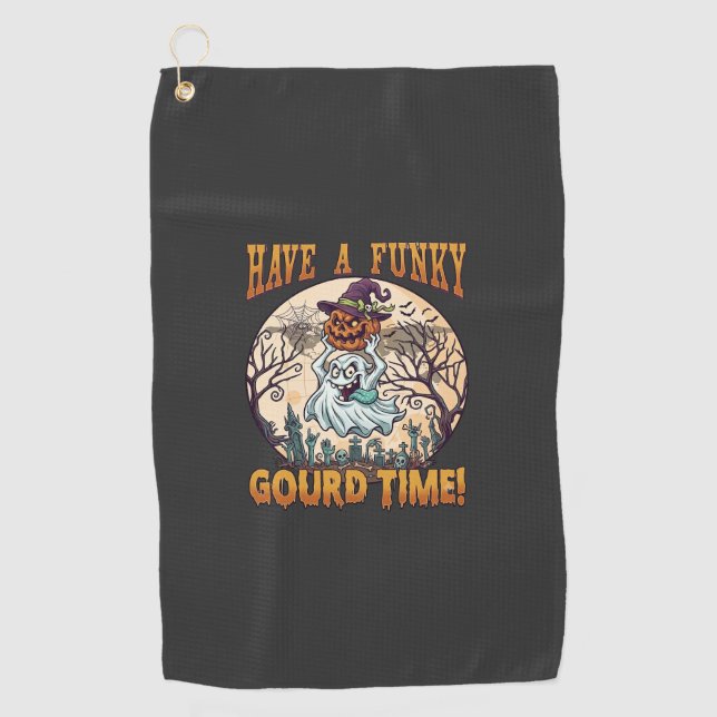 Have Funky Gourd Time Ghost Pumpkin Graveyard Golf Towel (Front)