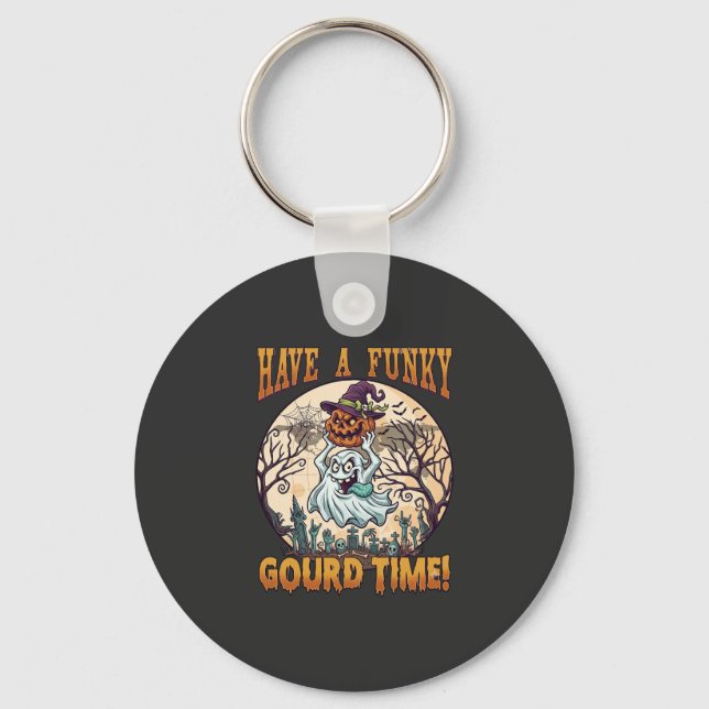 Have Funky Gourd Time Ghost Pumpkin Graveyard Key Ring (Front)