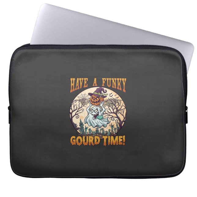Have Funky Gourd Time Ghost Pumpkin Graveyard Laptop Sleeve (Front)