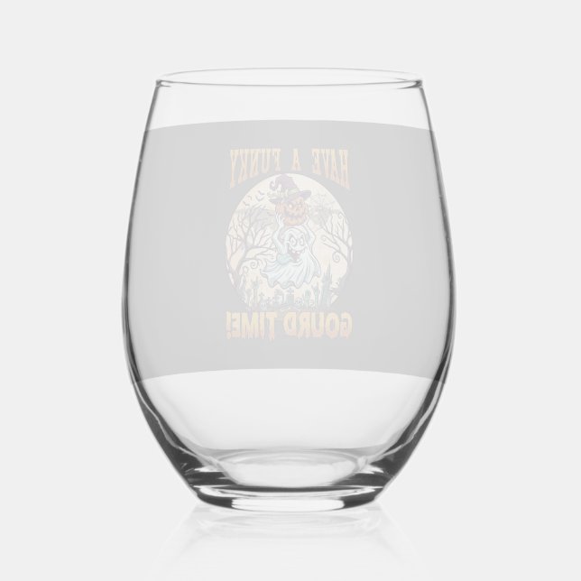 Have Funky Gourd Time Ghost Pumpkin Graveyard Stemless Wine Glass (Front)