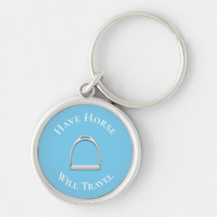 "Have Horse Will Travel" English Stirrup Blue Key Ring