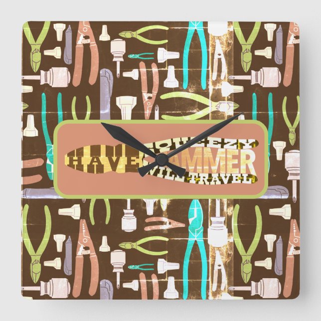 Have Squeezy Hammer Will Travel Retro Square Wall Clock (Front)