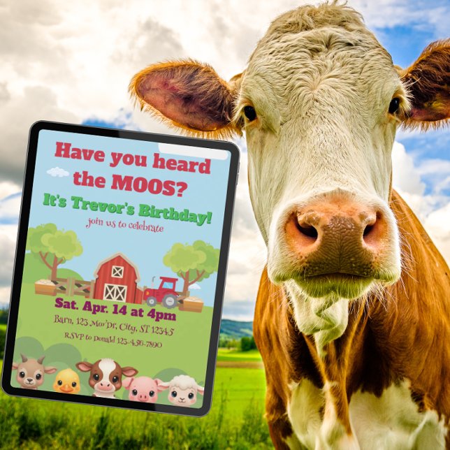 Have you heard the Moos, Barnyard animal Birthday Invitation (Creator Uploaded)