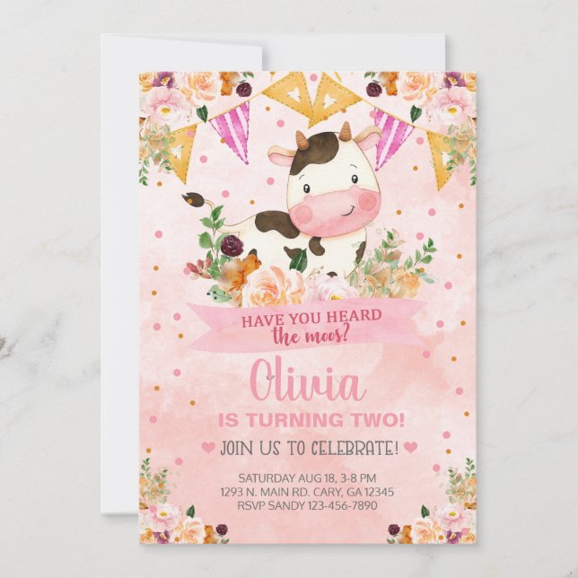Have you heard the moos cow Girl Birthday Invite. Invitation (Front)