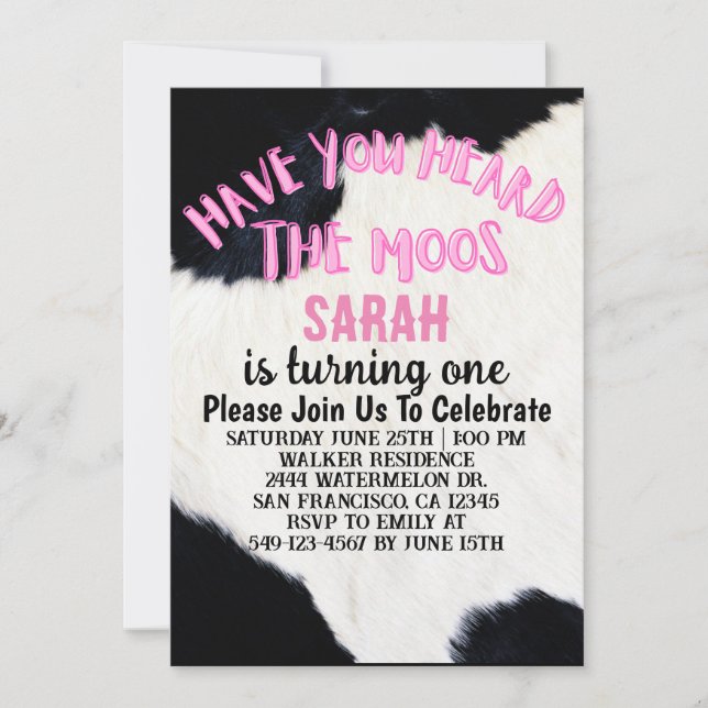 Have You Heard The Moos Girl Turning One Birthday Invitation (Front)