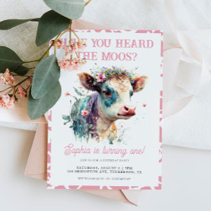 Have You Heard the Moos Pink Cow 1st Birthday Invitation