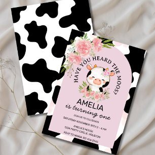Have You Heard the Moos Pink  Cow Print  Birthday Invitation