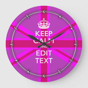 Have Your Keep Calm Text on Pink Union Jack Large Clock