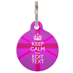 Have Your Keep Calm Text on Pink Union Jack Pet Tag