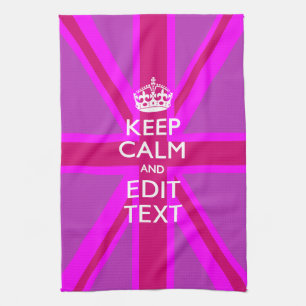Have Your Keep Calm Text on Pink Union Jack Tea Towel
