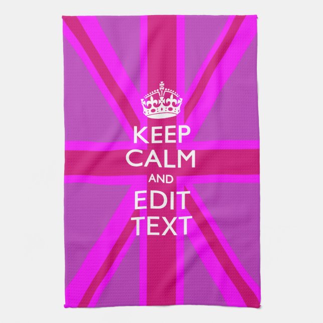 Have Your Keep Calm Text on Pink Union Jack Tea Towel (Vertical)