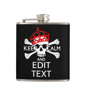 Have Your Text Keep Calm Crossbones Skull on Black Hip Flask