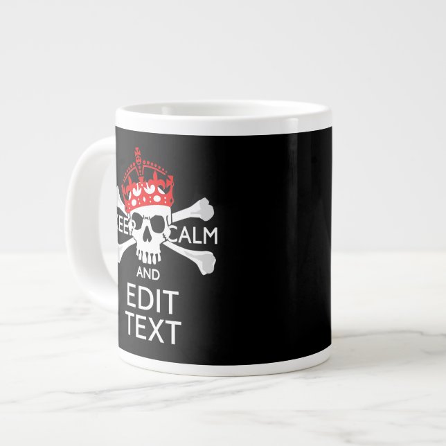 Have Your Text Keep Calm Crossbones Skull on Black Large Coffee Mug (Front Left)