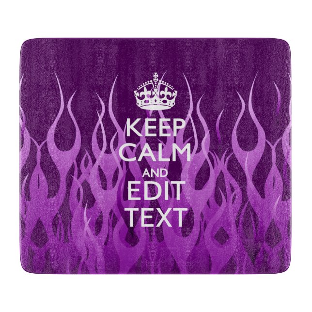 Have Your Text Keep Calm on Purple Racing Flames Cutting Board (Front)