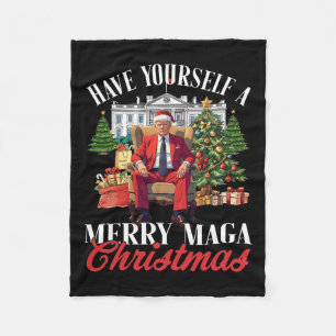 Have Yourself A Merry Christmas Santa Funny Trump  Fleece Blanket