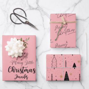 Have yourself a merry little christmas black/pink wrapping paper sheet