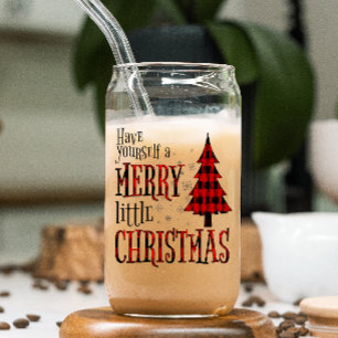 Have Yourself A Merry Little Christmas Plaid Tree Can Glass