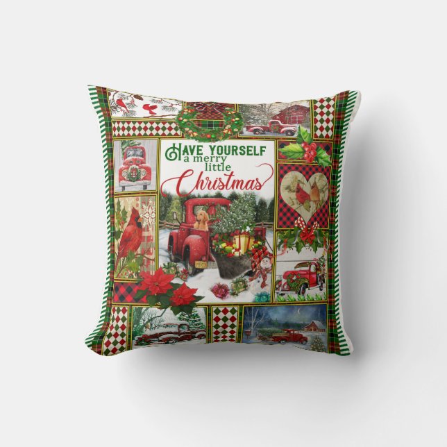Have Yourself A Merry Little Christmas Red Truck Cushion (Front)