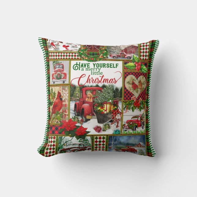 Have Yourself A Merry Little Christmas Red Truck Cushion (Front)