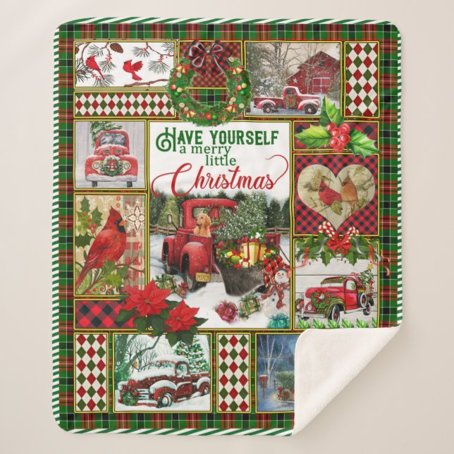 Have Yourself A Merry Little Christmas Red Truck Sherpa Blanket (Front)