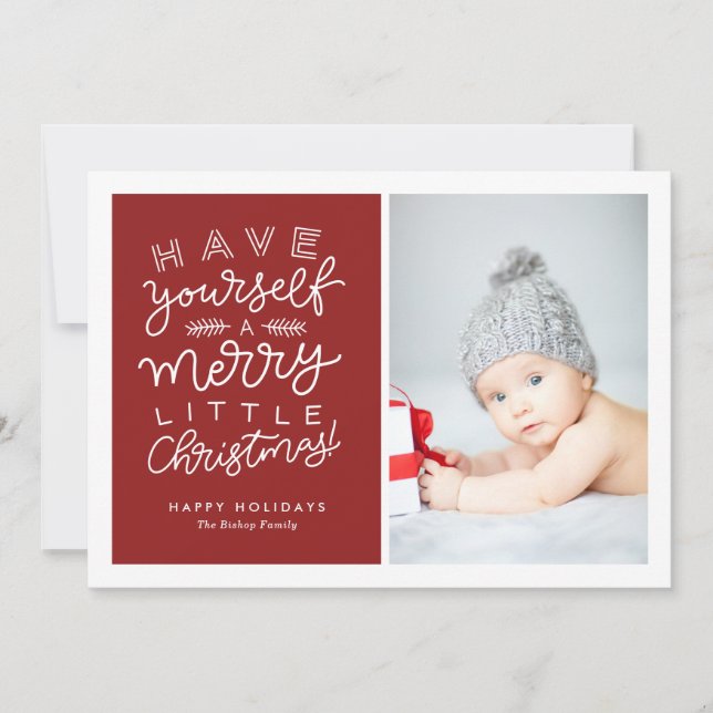 Have Yourself a Merry Little Christmas Script Red Holiday Card (Front)