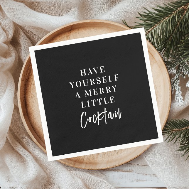 Have Yourself a Merry Little Cocktail Black Party  Napkin (Creator Uploaded)