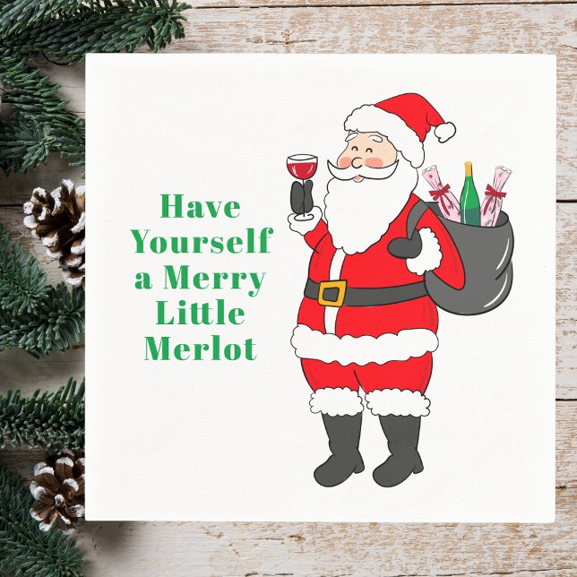 Have Yourself a Merry Little Merlot Santa Wine  Napkin (Creator Uploaded)