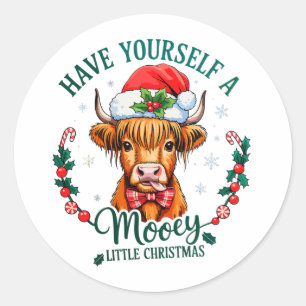 Have Yourself A Mooey Little Christmas Cute Cow Classic Round Sticker