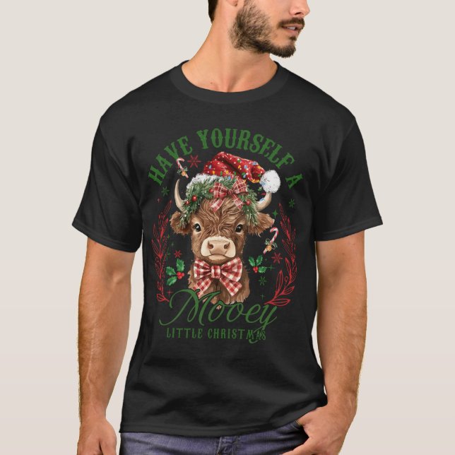 Have Yourself A Mooey Little Christmas Highland  T-Shirt (Front)
