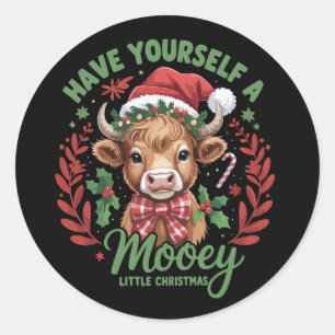 Have Yourself A Mooey Little Xmas Highland Cow Classic Round Sticker