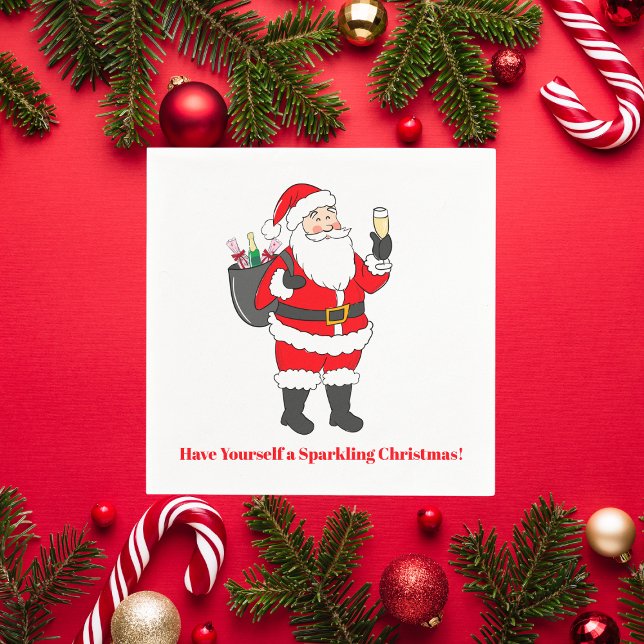 Have Yourself Sparkling Christmas Santa Champagne Napkin (Creator Uploaded)