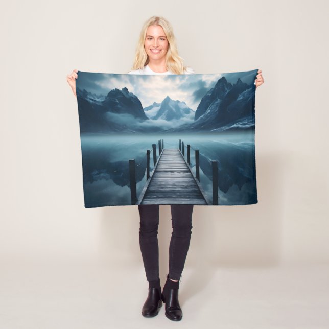 Haven Mountain Lakeside Horizon Landscape Fleece Blanket (In Situ)