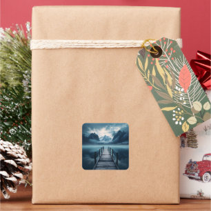 Haven Mountain Lakeside Horizon Landscape Square Sticker