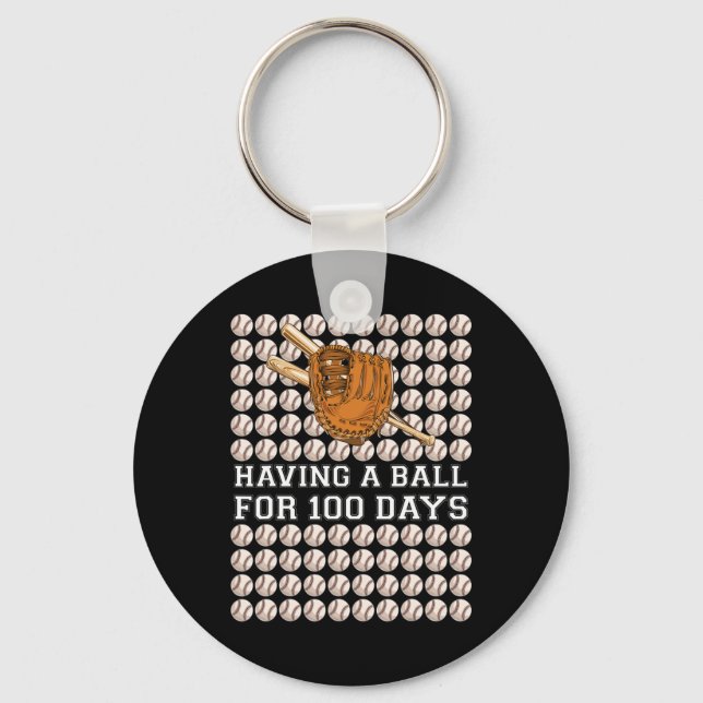 Having A Ball For 100 Days Baseball Kids Boy Smart Key Ring (Front)