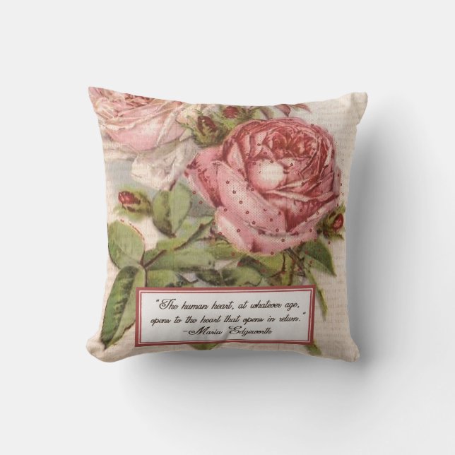 Having an Open Heart: Victorian Pink Roses Print Cushion (Front)