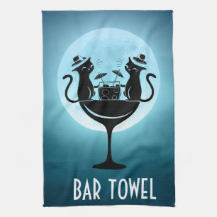 Having Cocktails Bar Cats Tea Towel