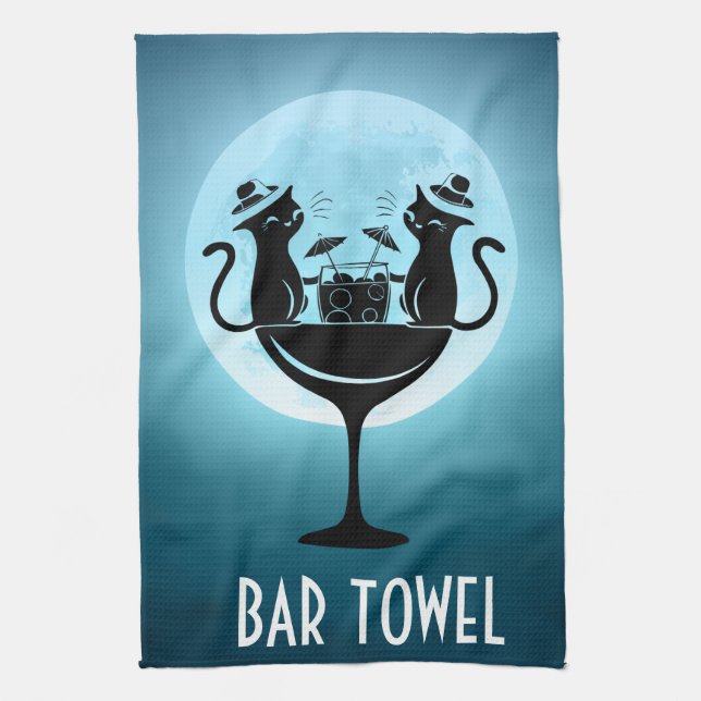 Having Cocktails Bar Cats Tea Towel (Vertical)