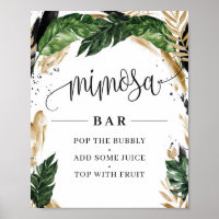 Hawai tropical leaves flowers gold mimosa bar sign