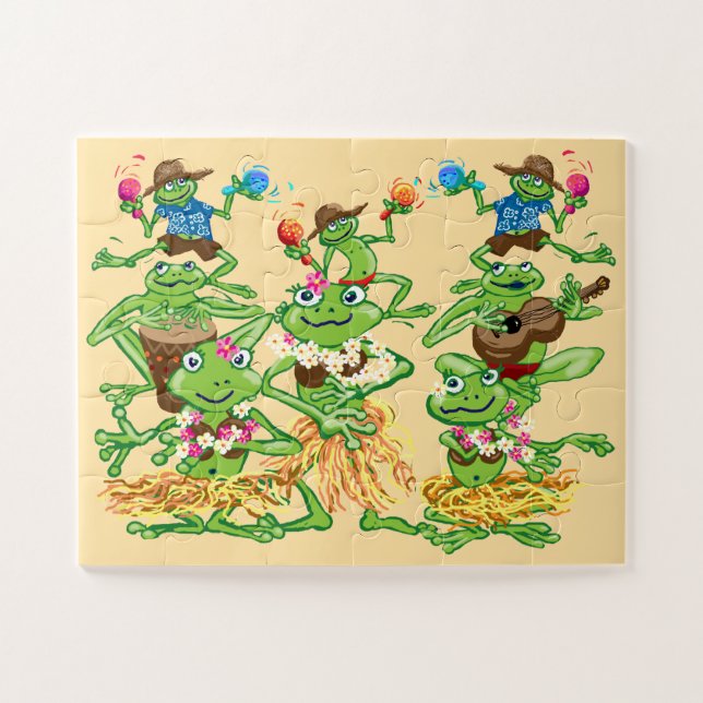 Hawaian hula frogs childrens jigsaw puzzle (Horizontal)
