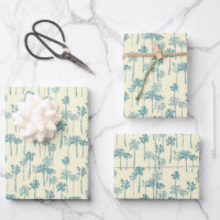 Hawaian Tropical Blue Cream Palm Tree Pattern