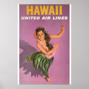 Hawaii960s Hula Girl Vintage Style Travel Poster
