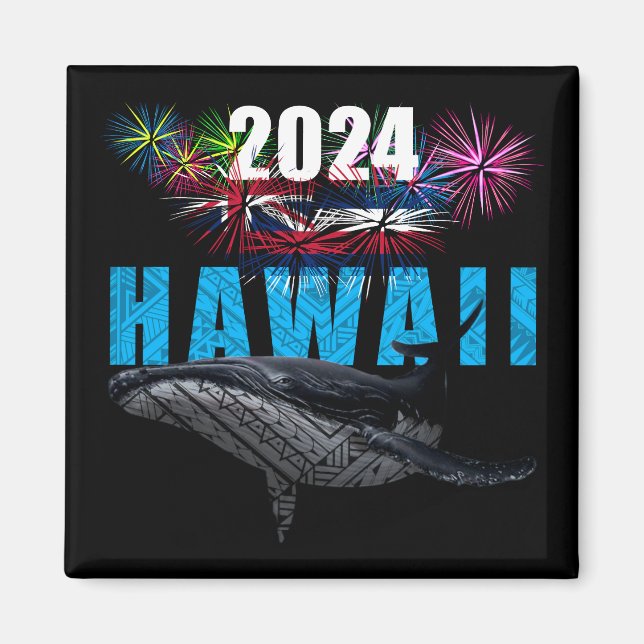 HAWAII 2024 POLYNESIAN TRIBAL HUMPBACK FIREWORKS MAGNET (Front)
