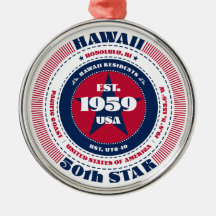 Hawaii 50th State Christmas Ornament