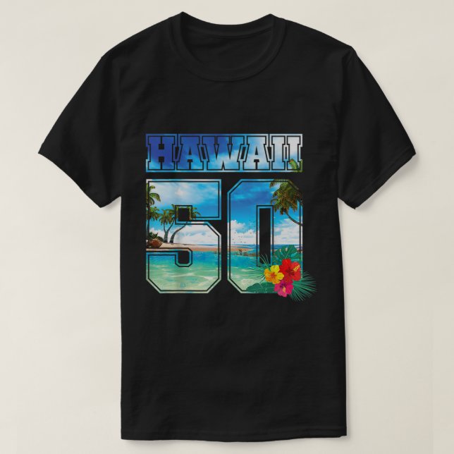 Hawaii 50th State Hawaii Hibiscus 50  T-Shirt (Design Front)